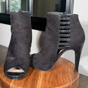 Nine West Black Suede Open Toe Ankle Booties Heels Size 7